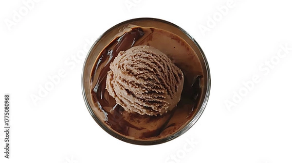 Fototapeta Top-down view of a chocolate affogato with a scoop of chocolate ice cream in a small glass