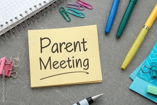 Fototapeta Sticky Note with Parent Meeting Written on Top of Desk