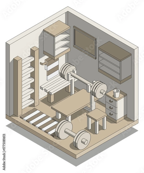 Obraz The interior of the gym. Isometric. Isolated on white background. Vector illustration.