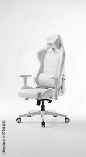 Obraz Modern white ergonomic gaming chair with adjustable lumbar support and high-back racer styling, isolated on a clean white background.