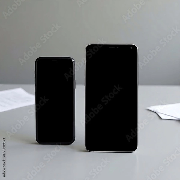 Fototapeta phone, mobile, smartphone, screen, telephone, smart, technology, display, tablet, cell phone, computer, business, digital, smart phone, wireless, black, touch, cell, communication, vector, blank, cell