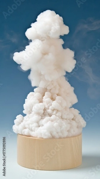 Fototapeta Dense White Smoke Puffing from Cylindrical Container Against a Light Blue Background in a Controlled Studio Environment