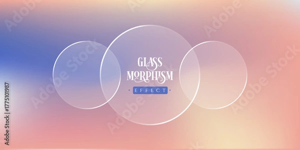 Obraz Liquid glass effect in circles shape on transparent background. Digital abstract gradient background. Glassmorphism user interface design