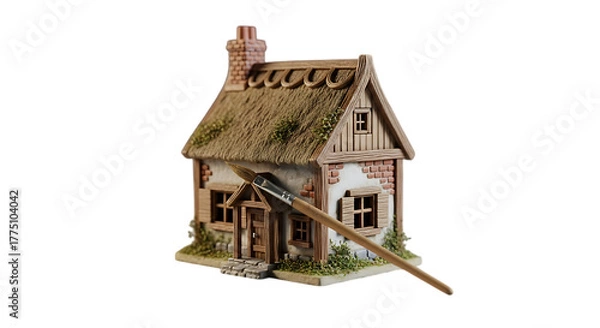 Obraz Charming cottagecore house miniature inspires creative painting and childhood dreams