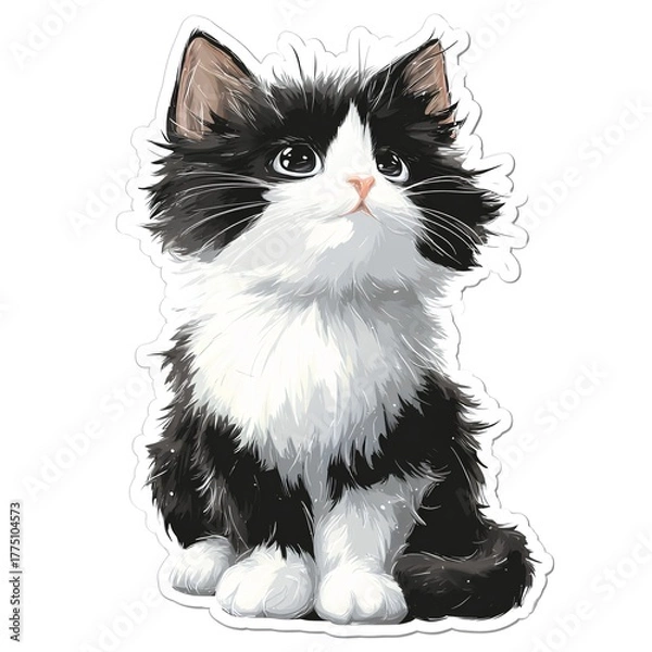 Fototapeta Fluffy Sitting Kitten with Expressive Eyes in Artistic Style