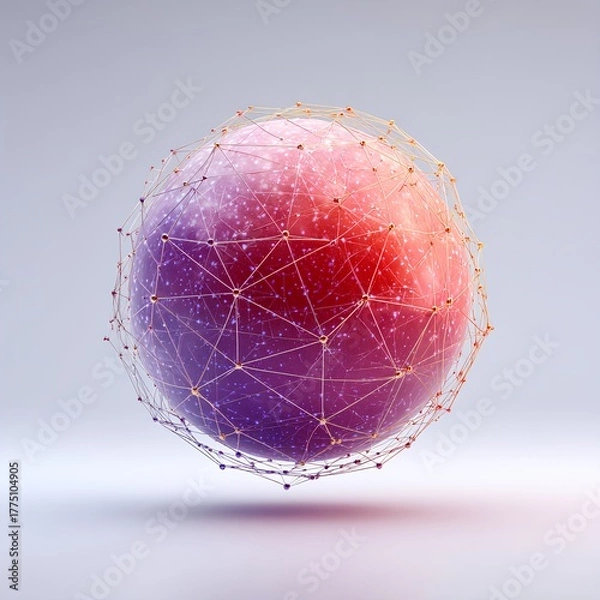 Fototapeta 3D Digital Sphere with Neural Network Mesh