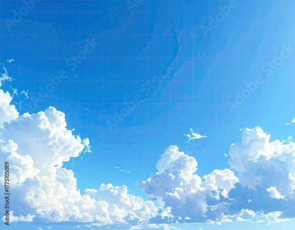 Obraz Bright blue sky filled with puffy, white cumulus clouds