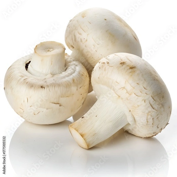 Fototapeta Whole Premium White Mushrooms on Pure White Background – Ultra High-Resolution Studio Food Photography