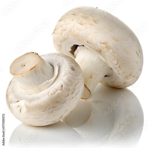 Fototapeta Whole Premium White Mushrooms on Pure White Background – Ultra High-Resolution Studio Food Photography
