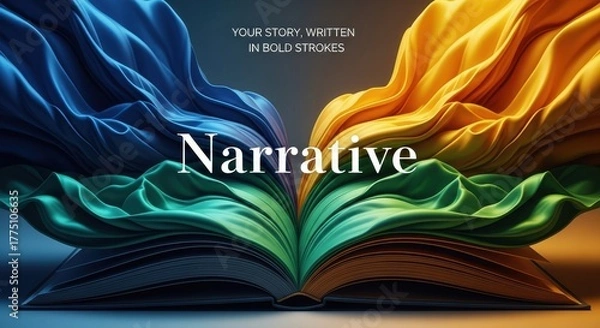 Fototapeta Abstract illustration of a narrative book with colorful fabric