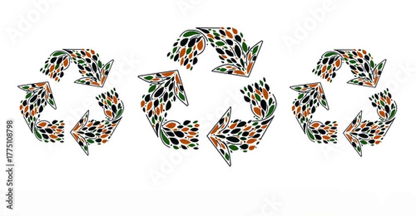 Fototapeta Vector illustration of recycling loop made of leaves. 