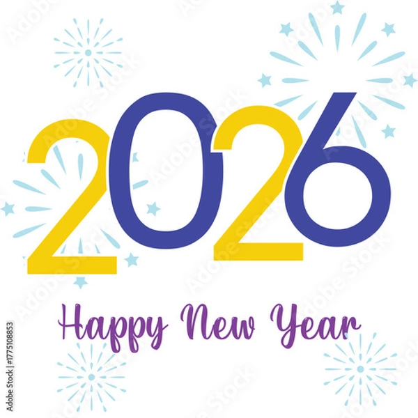 Fototapeta Elegant Happy New Year 2026 Celebration Party Square Flyer and Social Media Post Template with Glitter Lights, Champagne, and Festive Background for Invitation or Greeting Card Design