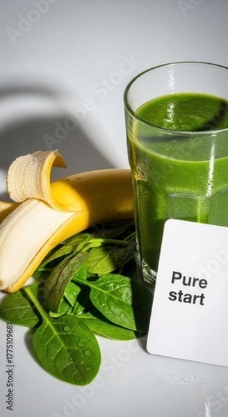 Fototapeta Healthy green smoothie with banana and spinach for a pure start
