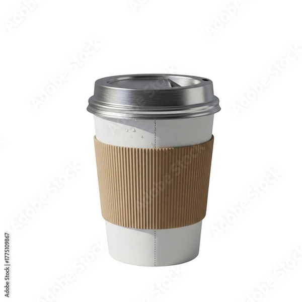 Fototapeta Disposable coffee cup with cardboard sleeve and transparent lid ready for your beverage isolated on transparent background