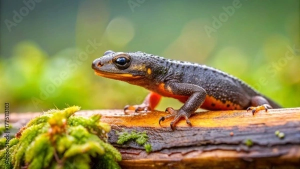 Obraz Close-up of a vibrant amphibian perched on a mossy log in a lush natural environment