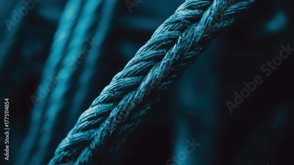 Obraz Close up of gnarled metallic cable in textured dark detail