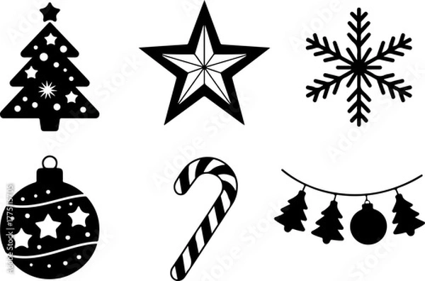 Obraz Black and White Christmas Icon Set