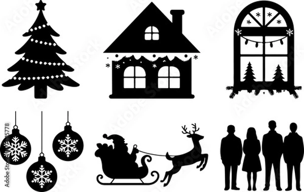 Obraz Black and White Christmas Icon Set