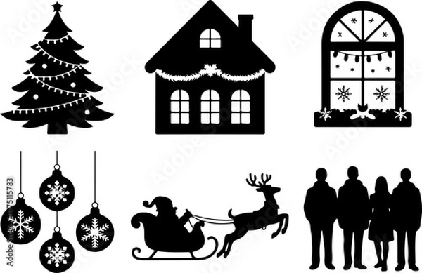 Obraz Black and White Christmas Icon Set