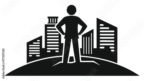 Fototapeta Confident leader stands tall overlooking modern cityscape symbolizing ambition success and urban growth