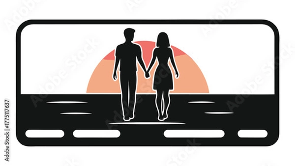 Fototapeta Couple holding hands walking towards a beautiful sunset creating a romantic journey