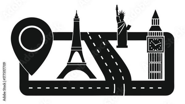 Obraz Explore iconic global destinations with this dynamic travel route illustration