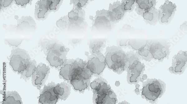 Fototapeta Grayscale watercolor ink splashes and stains abstract texture background with soft light horizontal gradient overlay.