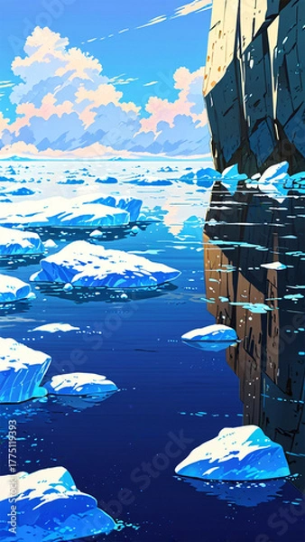 Fototapeta snowy landscape background with snow ice mountains