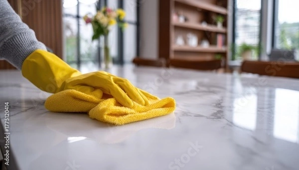 Obraz Person cleaning a marble countertop (1)