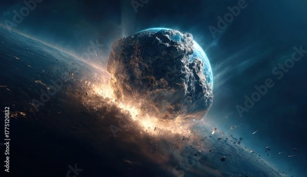 Fototapeta Asteroid impact on a planet