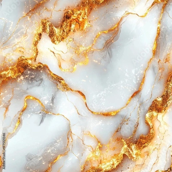Fototapeta Elegant marble texture with golden veins on a white background.