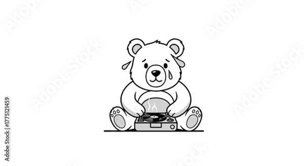 Fototapeta Heartbroken melody a weeping bear's musical expression of sadness on a turntable