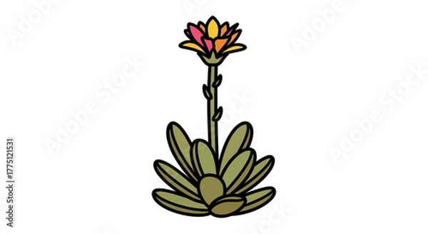 Fototapeta Whimsical flower illustration with a spiky succulent base and vibrant blossom design element