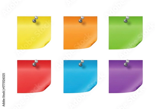 Fototapeta Vibrant sticky notes collection featuring pinned paper squares in multiple colors transparent background