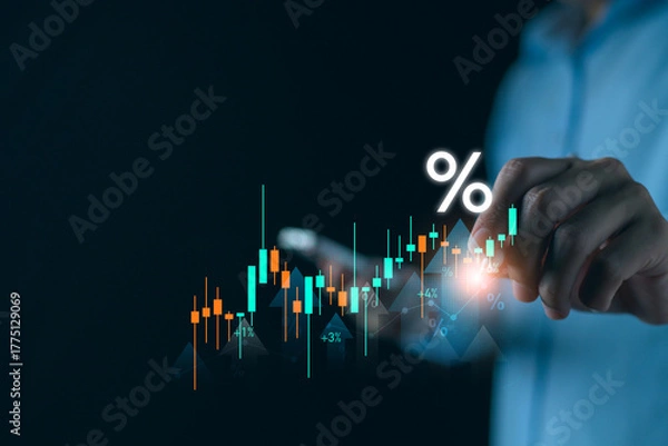 Fototapeta Business growth concept, businessman show growing market chart, economy trend, finance and investment, business strategy and planning