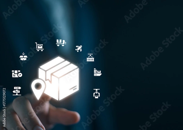 Fototapeta Businessman manage supply chain icon for Logistic, organizing and controlling resources to meet the needs of customers, Logistic and transport concept.