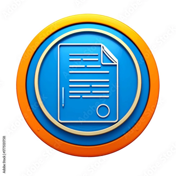 Fototapeta Stylized icon depicts a contract document within concentric orange and blue circles