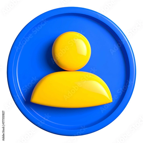 Fototapeta Stylized person icon with yellow figure in a blue circle, 3D rendering