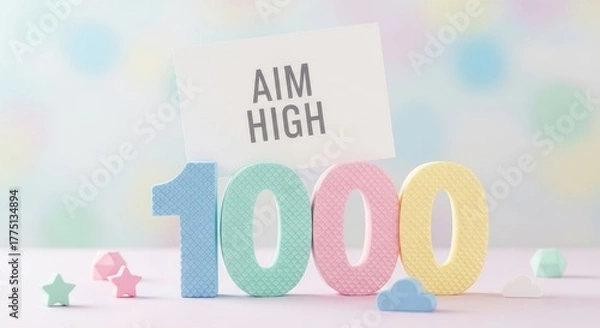 Obraz Numbers and Aim High Message on a Colorful Background