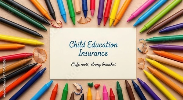 Fototapeta Child Education Insurance Concept Displaying Crayons and Message