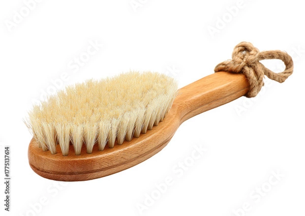 Fototapeta Wooden bath brush with soft, light bristles and rope handle