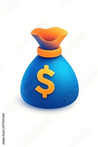 Fototapeta A vibrant blue money bag with a golden dollar sign symbolizing wealth and financial success