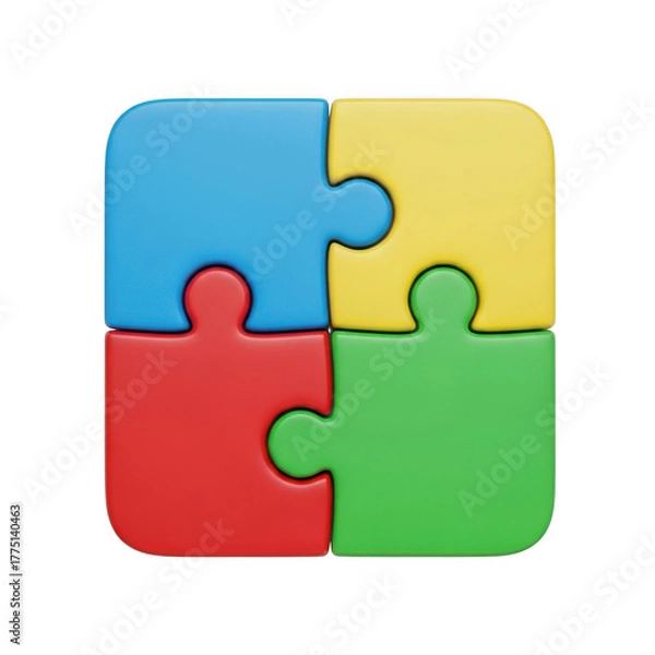Fototapeta Puzzle pieces solution connection teamwork strategy concept isolated on transparent background
