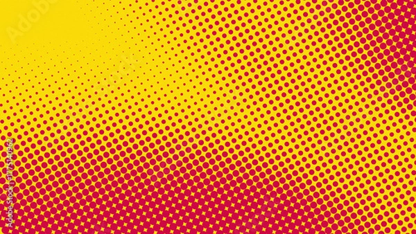 Fototapeta Vibrant yellow and magenta diagonal halftone dot pattern. Great for retro, pop art, comic, and abstract backgrounds, banners, or graphic overlays.