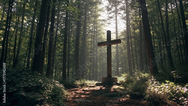 Fototapeta cross in the forest