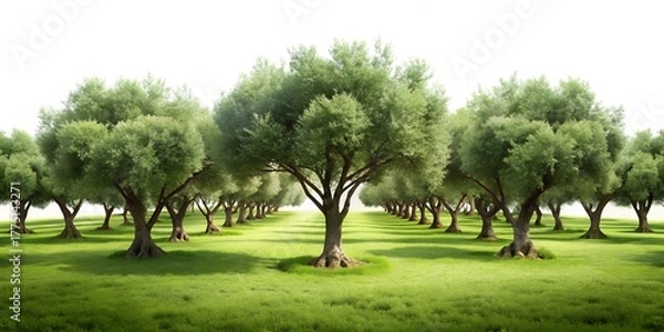 Fototapeta Panoramic Olive Field Isolated on Pure White Background – Ultra High-Resolution 16K Photorealistic Image