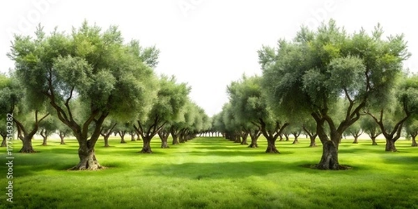 Fototapeta Panoramic Olive Field Isolated on Pure White Background – Ultra High-Resolution 16K Photorealistic Image
