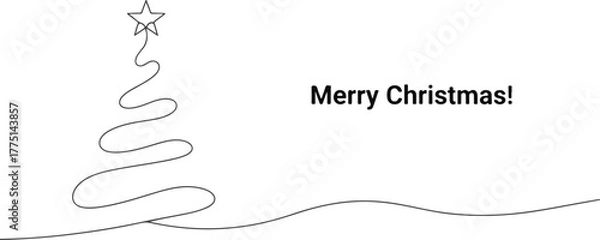 Fototapeta One continuous line drawing of a Christmas tree with a star, a minimalist festive vector concept for a holiday greeting card design