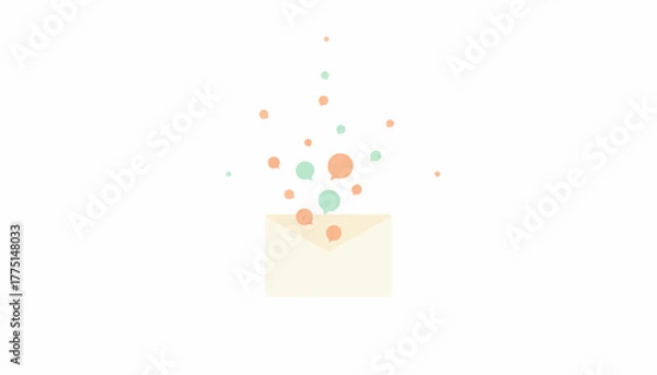 Fototapeta Digital communication and conversation flow vector illustration. Email newsletter sending concept with flying speech bubbles.