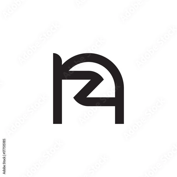 Fototapeta Initial letter nz, zn, z inside n, linked line circle shape logo, monogram black color